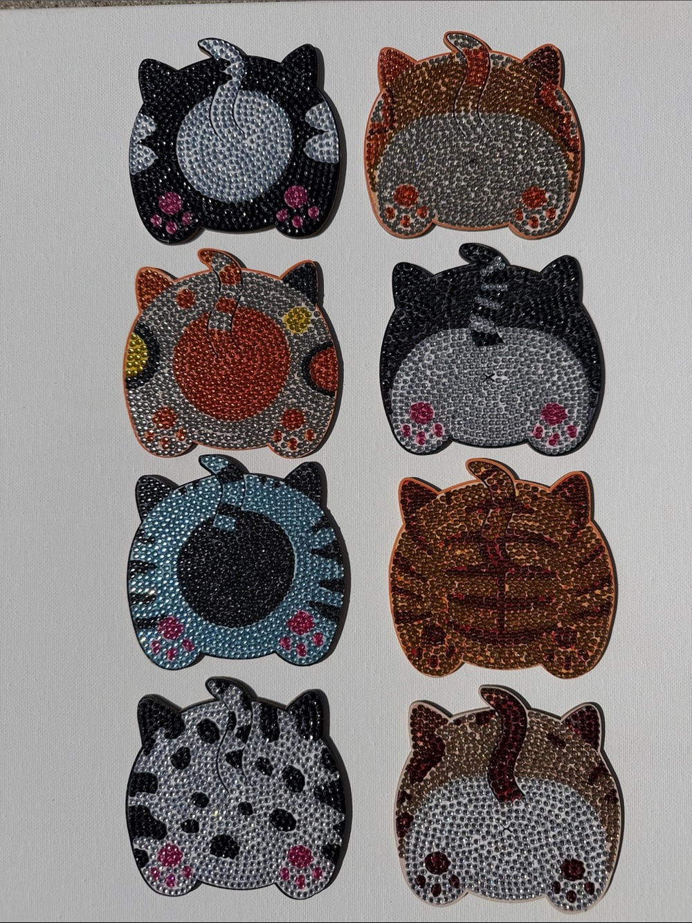 Cute Cat Butt Sparkling Coasters Set of 8 with Holfer